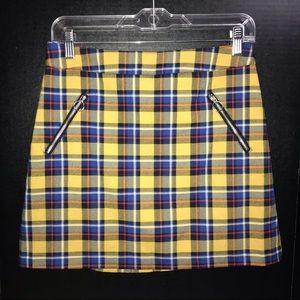 Forever 21 mini skirt,  yellow and blue plaid with zippered pockets on front